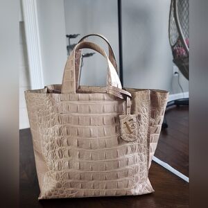 FURLA Croc Embossed Leather Tote Bag Purse Handbag Italy Designer